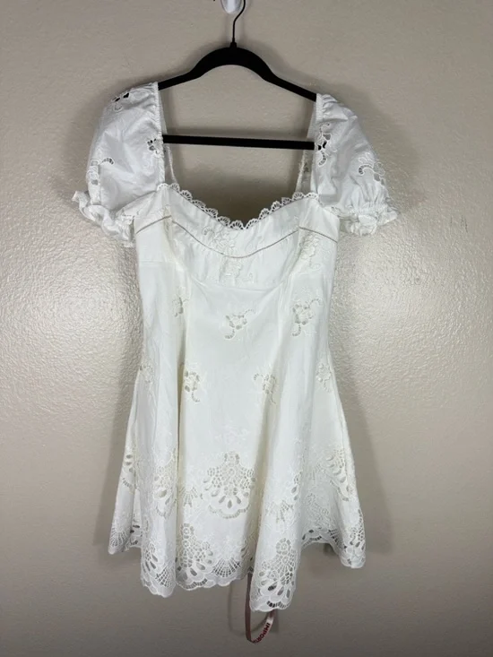 House of CB Lavina White Custom Lace + Cotton Broderie Anglaise Mini Dress - Picture 9 of 14
